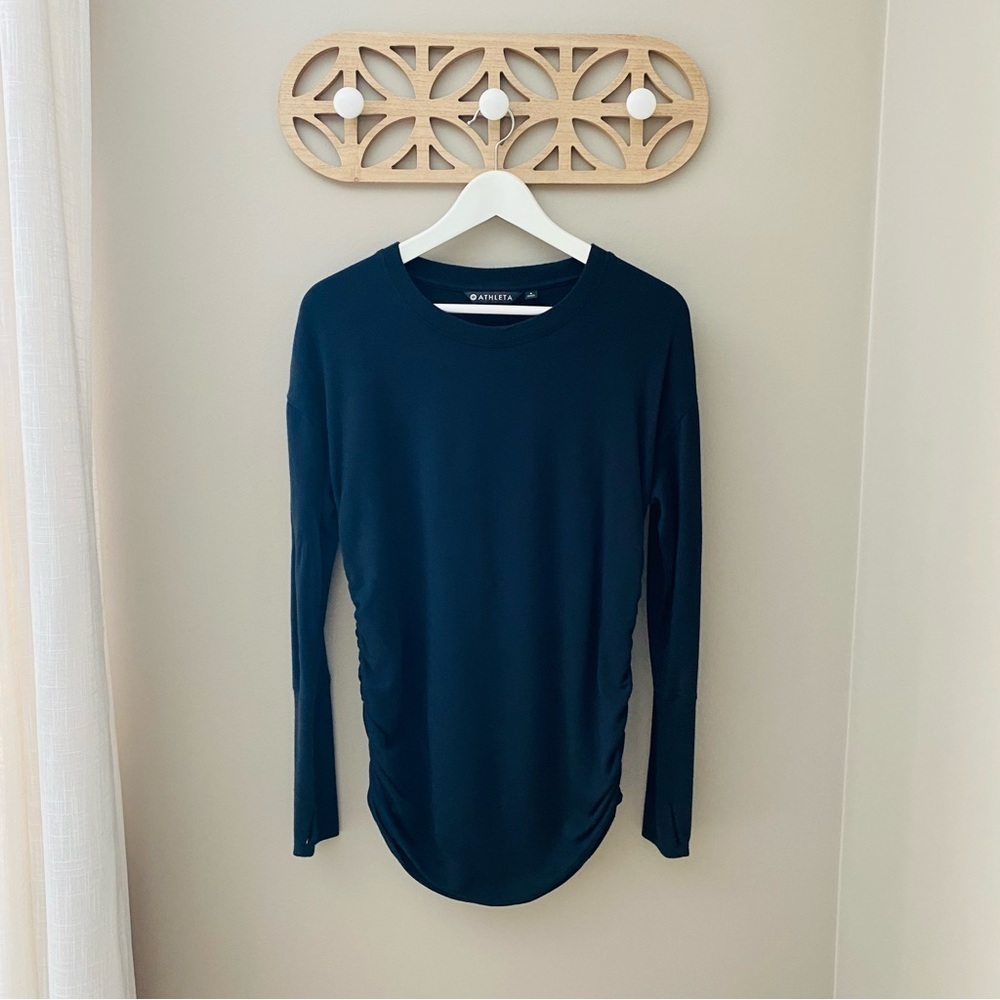 Athleta Ruched Pullover Sweater Black Sz Small